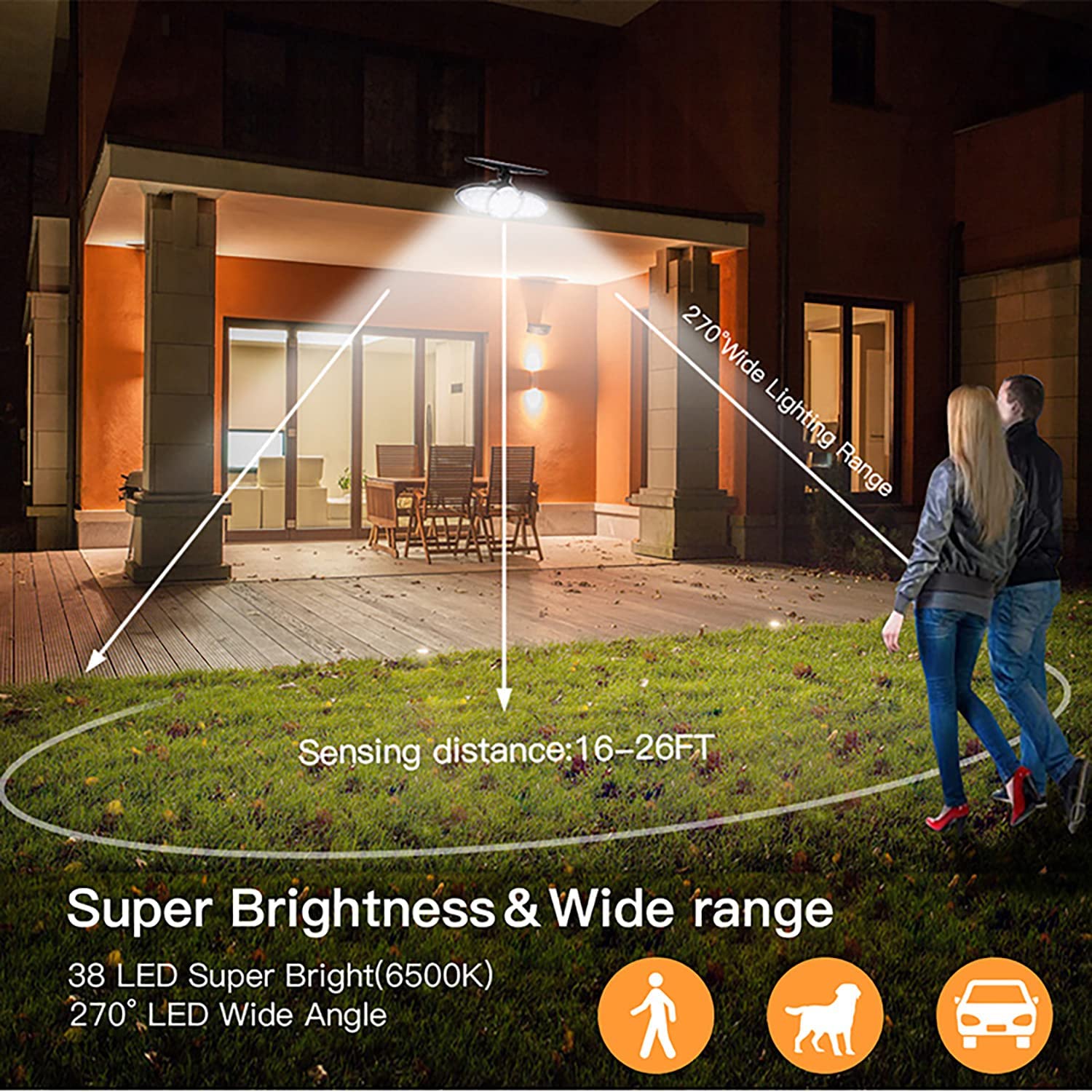 Three Heads Outdoor IP65 Waterproof Security Lights Solar Power Wireless 38 LED Flood Light