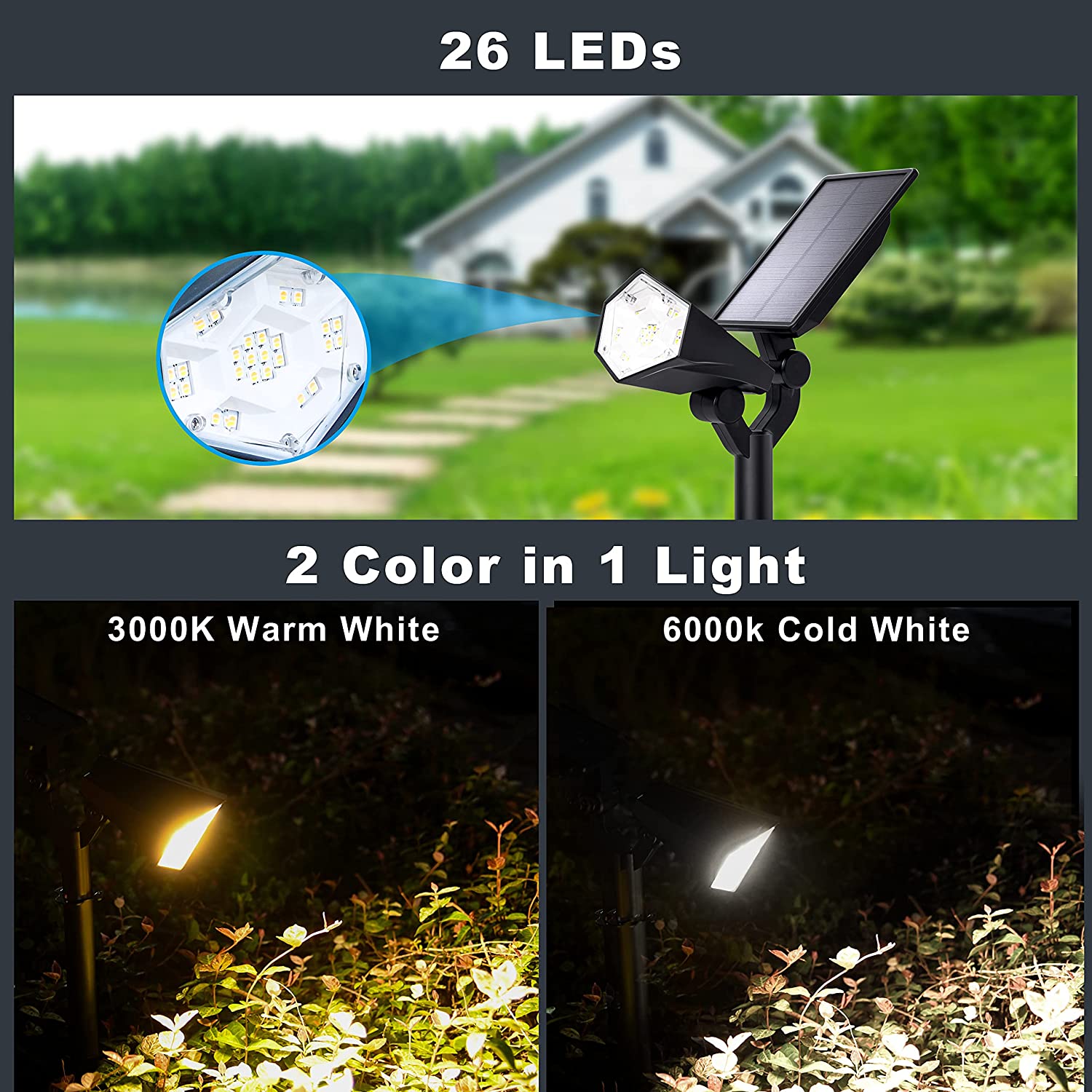 Waterproof Outdoor Garden Landscape Lighting 26 Led Solar Powered Lawn Pathway Lights
