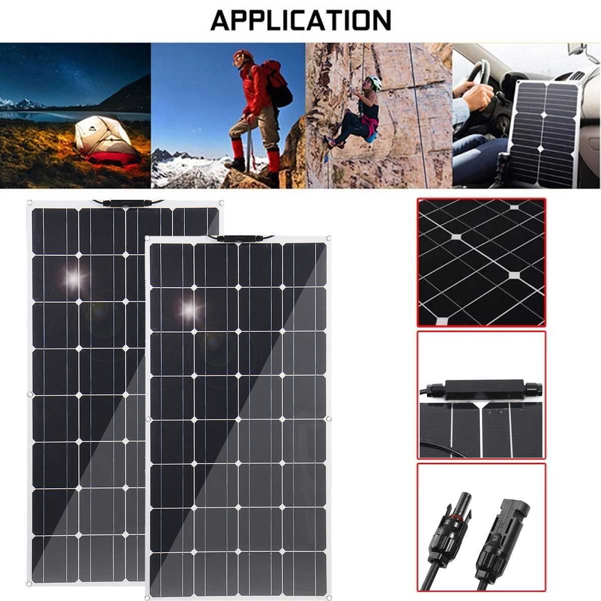 200W 12V Mono-crystalline Solar Panel Flexible System kit Photovoltaic Module Cell with Controller PV Connector for Home RV Caravan Boat Battery