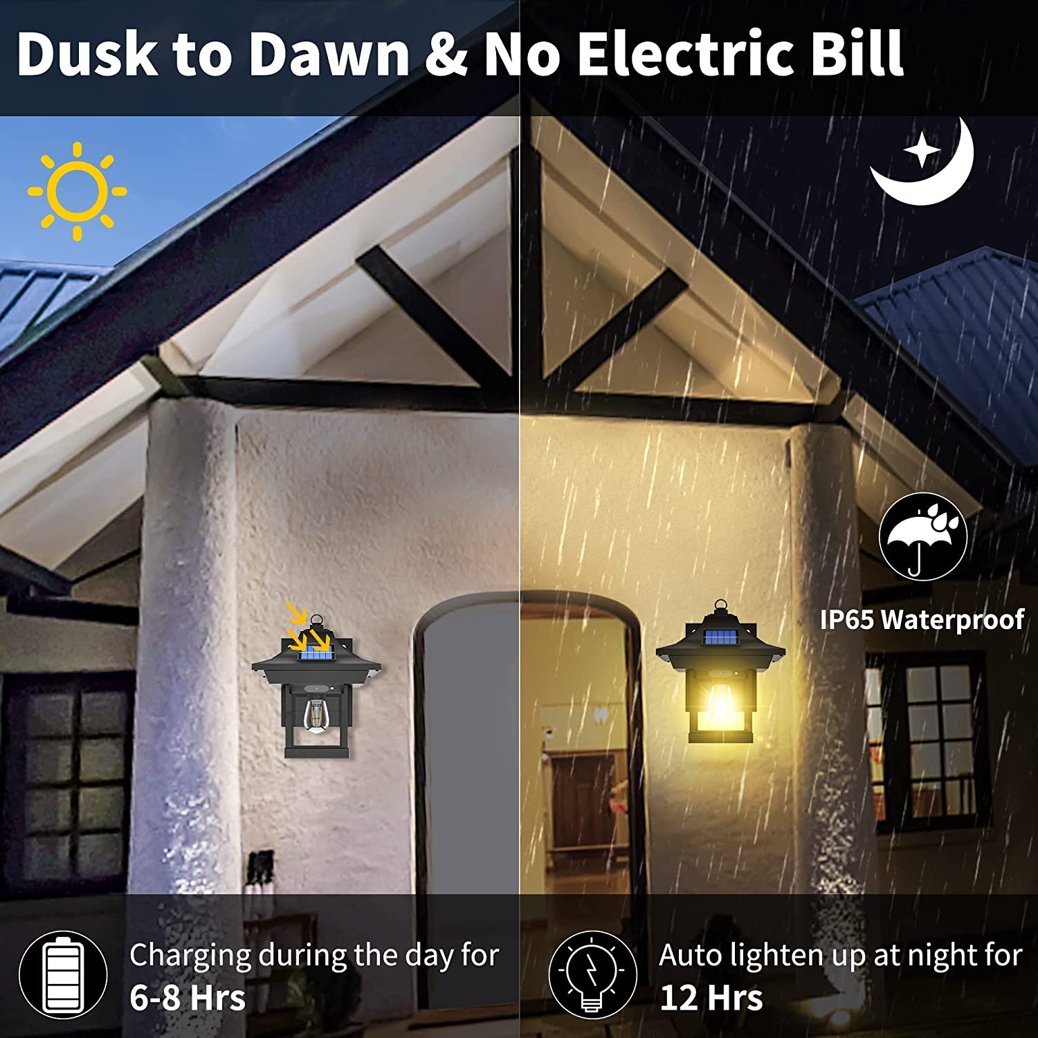 2 Pack Solar Wall Lantern Lights with Motion Sensor Outdoor Waterproof Sun Powered Porch Light